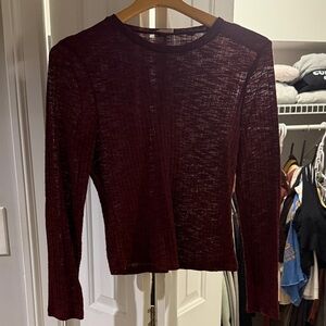 Free People Semi-sheer Burgundy Long Sleeve Top